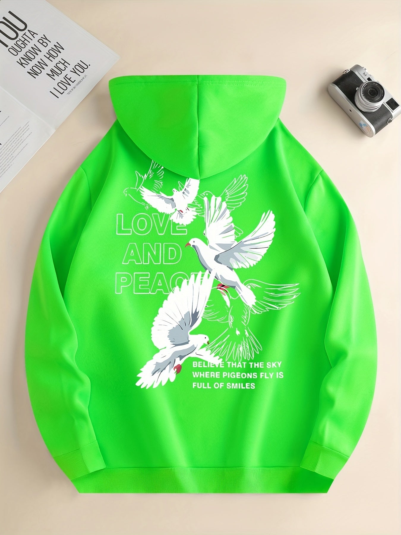 Hoodies For Men, 'Love And Peace' Graphic Print Hoodie, Men’s Casual Pullover Hooded Sweatshirt With Kangaroo Pocket For Spring Fall, As Gifts