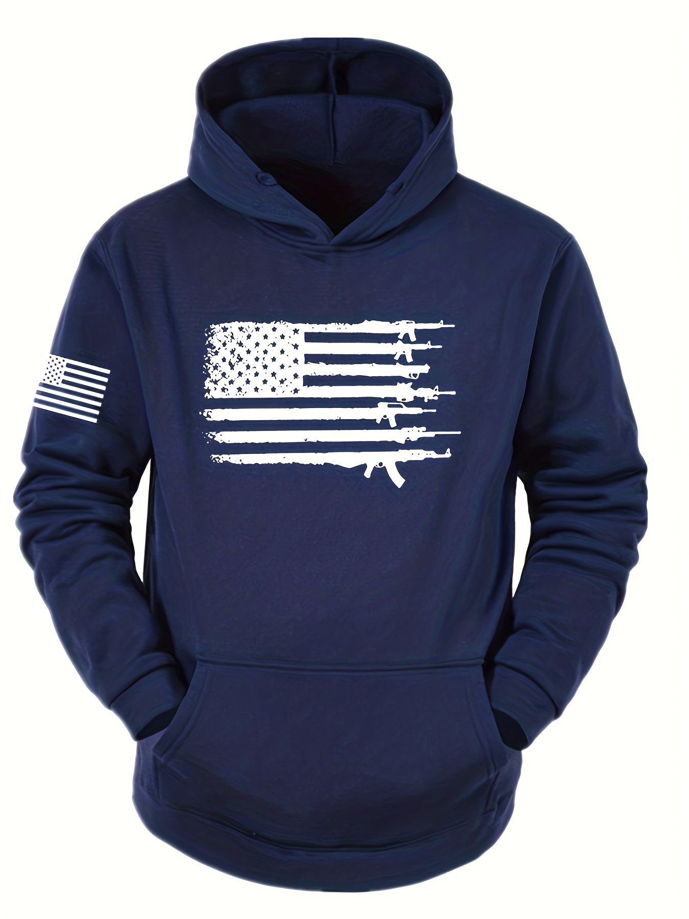 Men's Casual American Flag Graphic Print Hoodies, Drawstring Comfortable Oversized Hooded Pullover Sweatshirt Plus Size