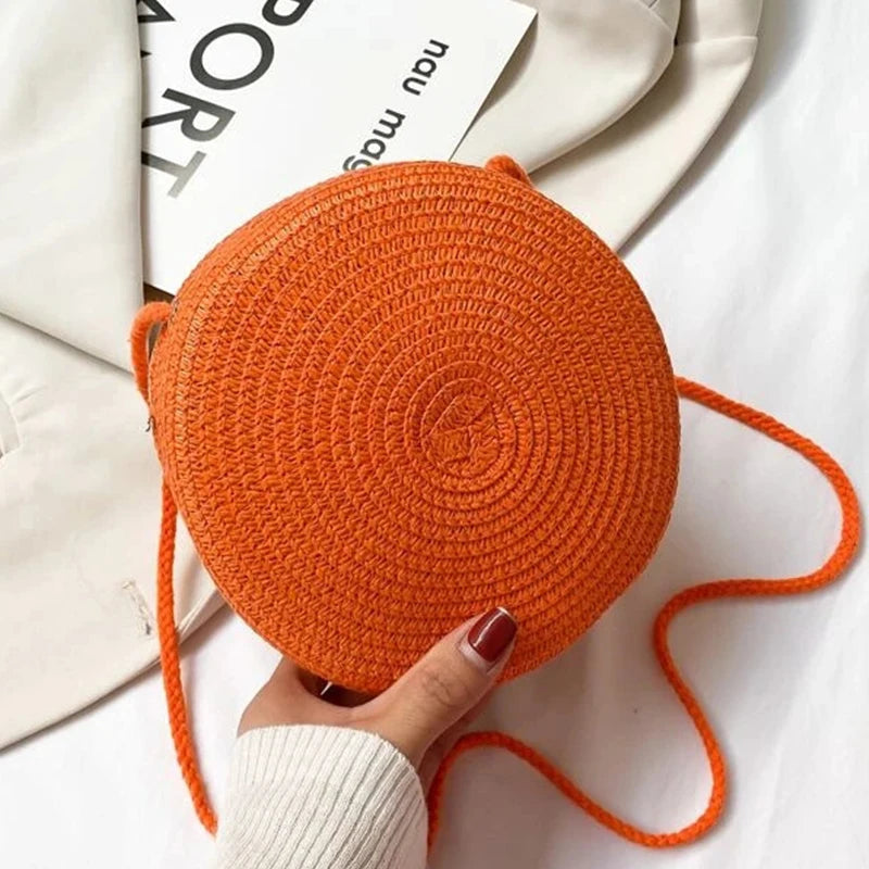 Summer Woven Straw Crossbody Bags for Women Fashion Round Handmade Rattan Beach Small Handbag Travel Female Shoulder Bag