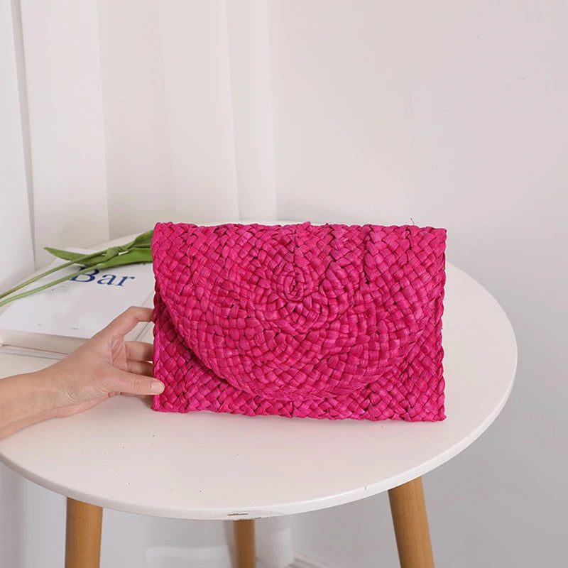 Summer Beach Bags For Women Handmade Straw Envelope Crossbody Bag Braided Shoulder Messenger Bag Vacation Woven Handbag
