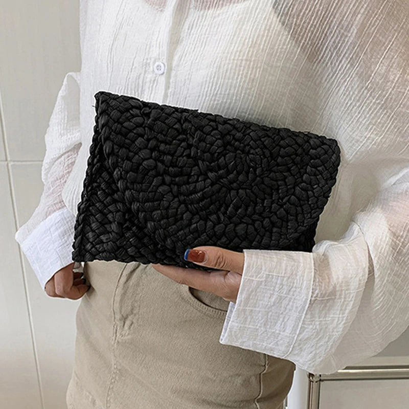 Summer Beach Bags For Women Handmade Straw Envelope Crossbody Bag Braided Shoulder Messenger Bag Vacation Woven Handbag