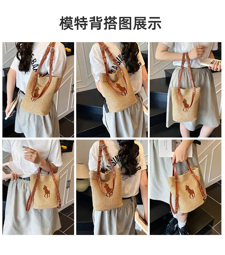 "Summer Straw Tote Bag for Women 2025 New Beach Woven Handbag Large Shoulder/Armpit Purse Bohemian Style"