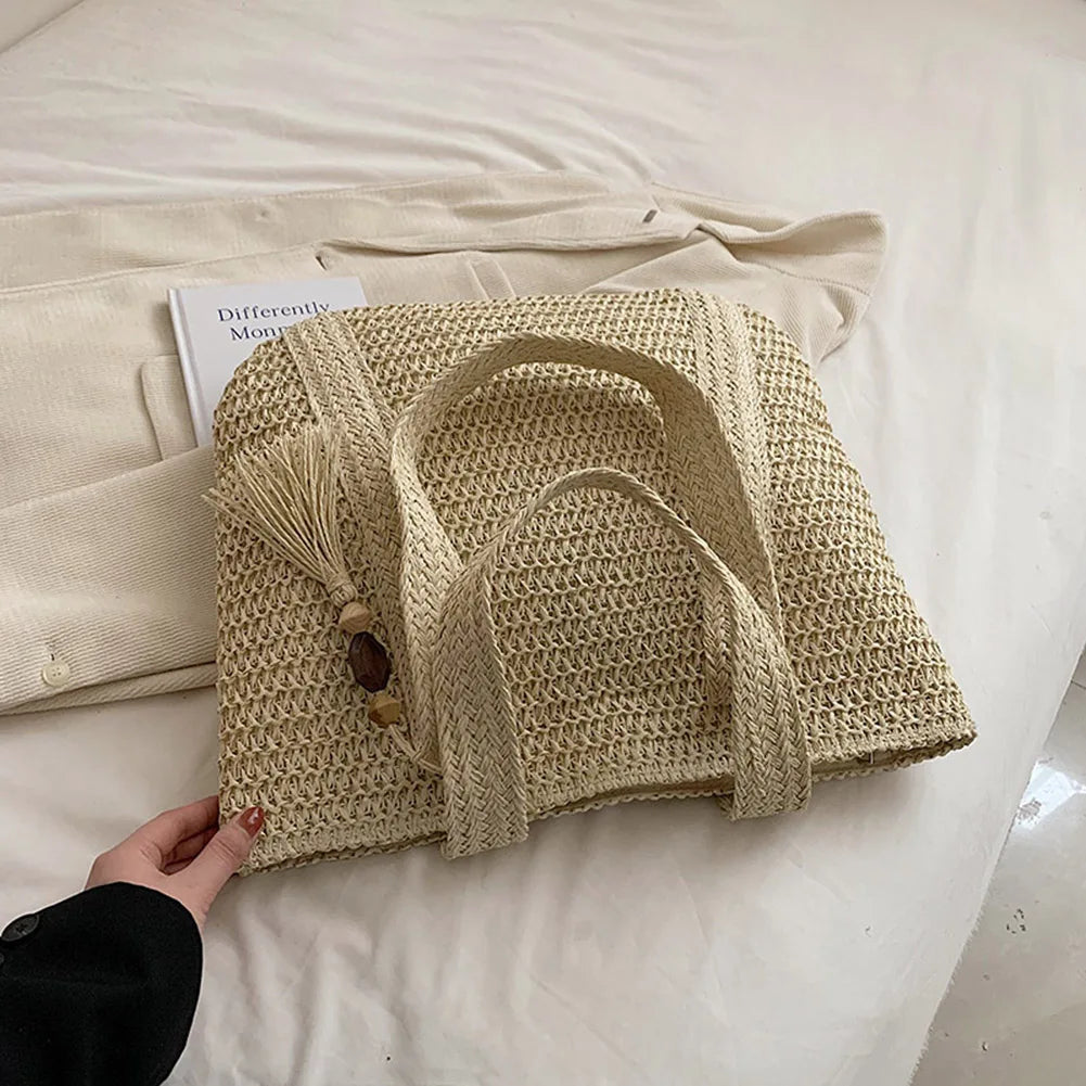 Summer Straw Bag for Women Handmade Woven Shoulder Bag Large Capacity Tote Bags with Pendant Armpit Bag Top-handle Handbag Purse