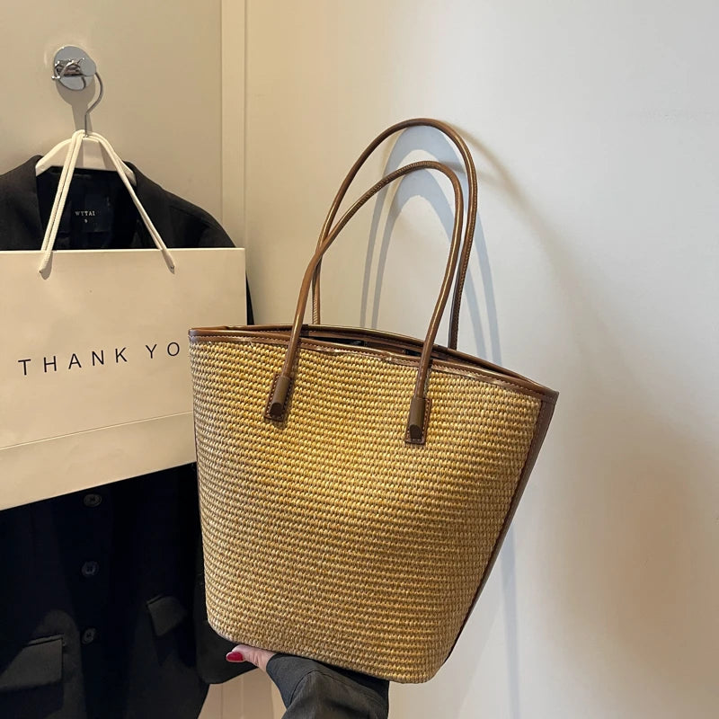 Summer Beach Bags For Women Handmade Rattan Woven Shoulder Bags Large Capacity Straw Bag Bohemian Casual Travel Handbag Totes