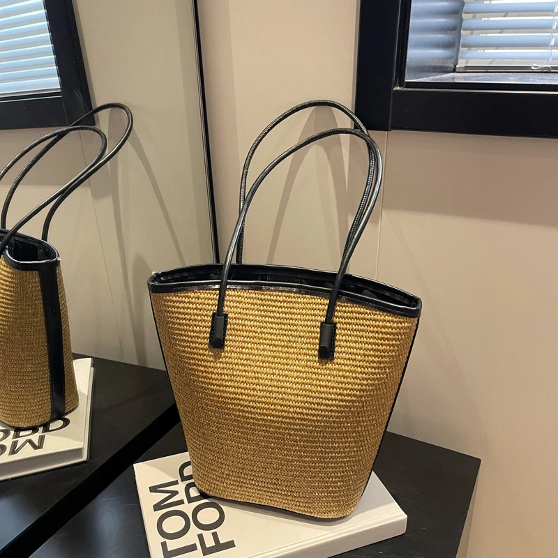 Summer Beach Bags For Women Handmade Rattan Woven Shoulder Bags Large Capacity Straw Bag Bohemian Casual Travel Handbag Totes