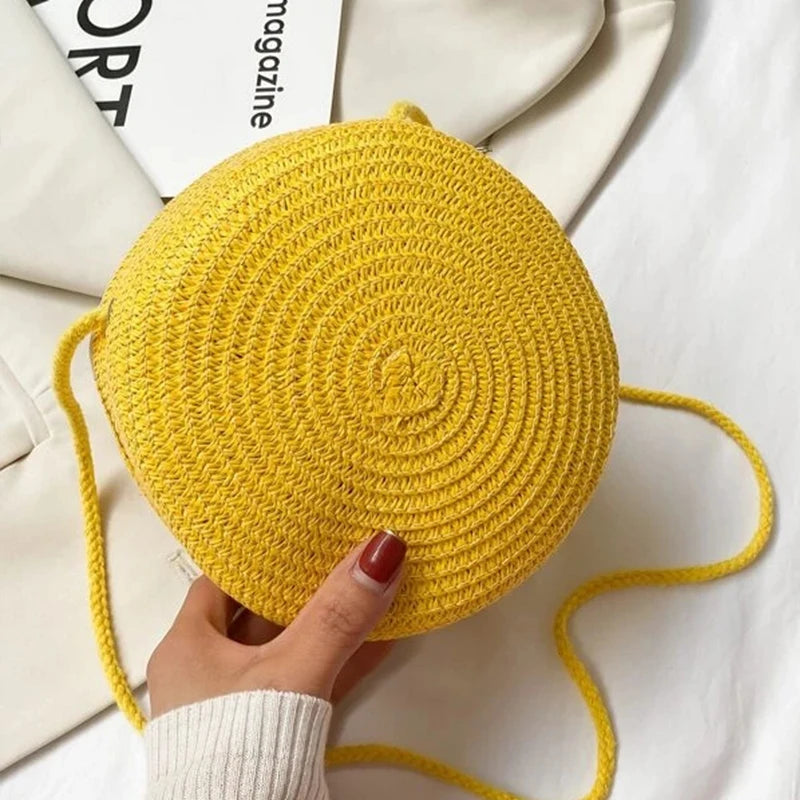 Summer Woven Straw Crossbody Bags for Women Fashion Round Handmade Rattan Beach Small Handbag Travel Female Shoulder Bag