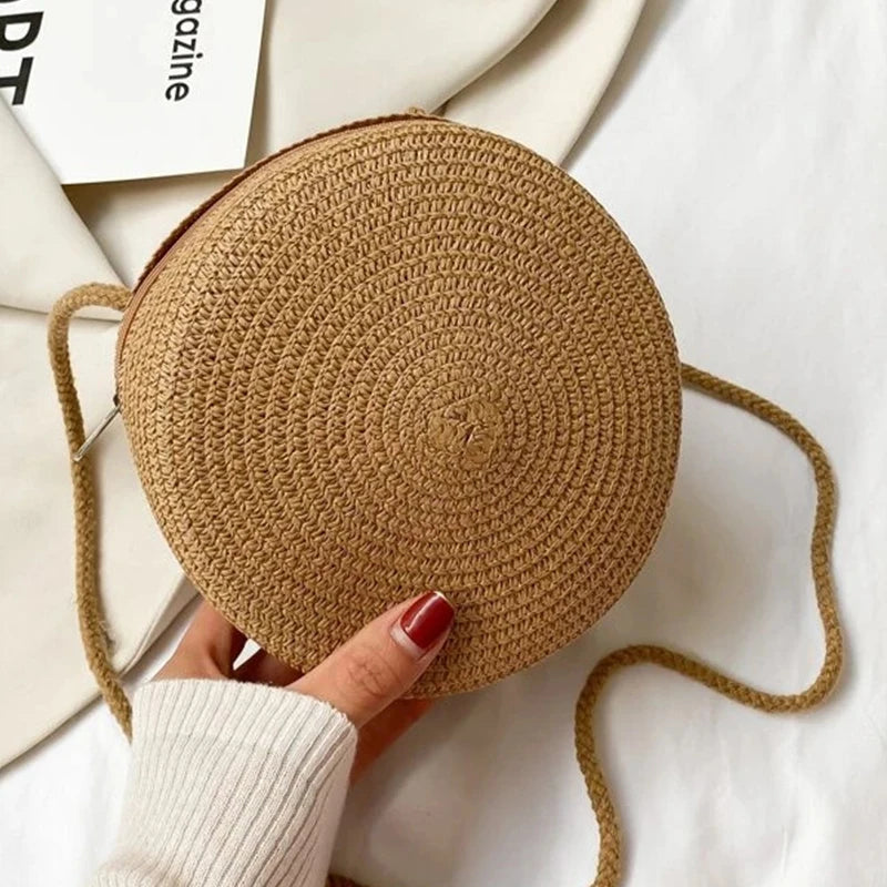 Summer Woven Straw Crossbody Bags for Women Fashion Round Handmade Rattan Beach Small Handbag Travel Female Shoulder Bag