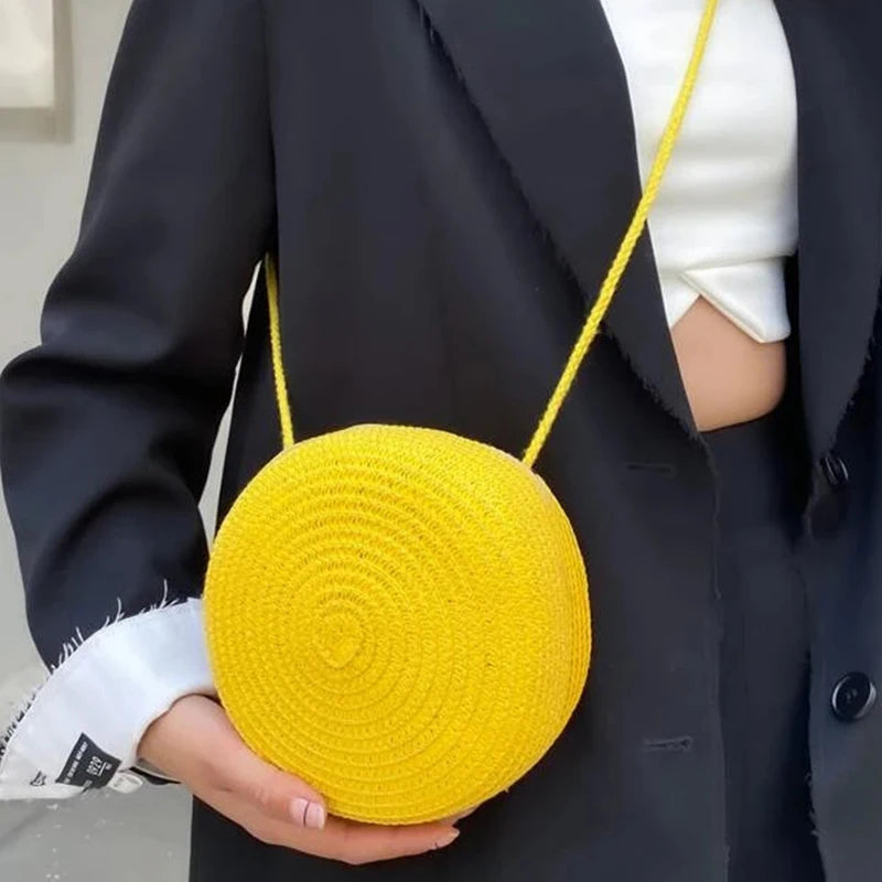 Summer Woven Straw Crossbody Bags for Women Fashion Round Handmade Rattan Beach Small Handbag Travel Female Shoulder Bag