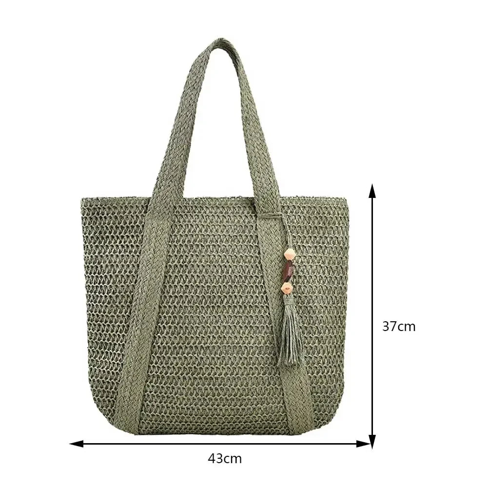 Summer Straw Bag for Women Handmade Woven Shoulder Bag Large Capacity Tote Bags with Pendant Armpit Bag Top-handle Handbag Purse
