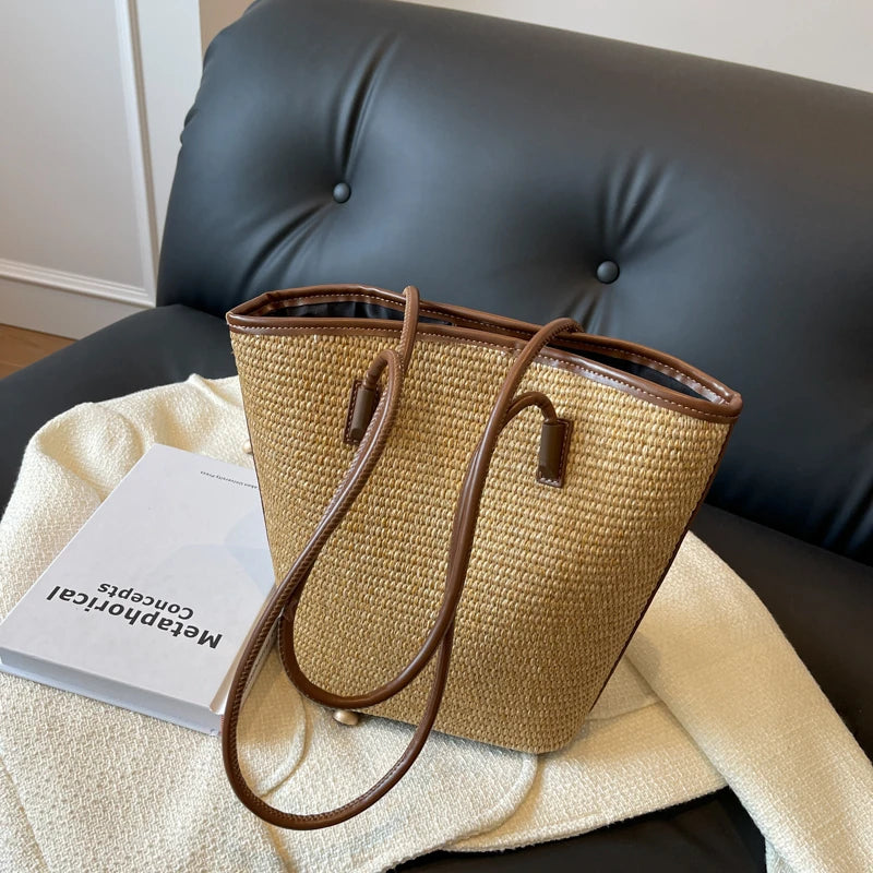Summer Beach Bags For Women Handmade Rattan Woven Shoulder Bags Large Capacity Straw Bag Bohemian Casual Travel Handbag Totes