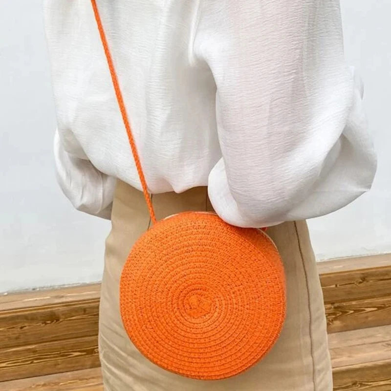 Summer Woven Straw Crossbody Bags for Women Fashion Round Handmade Rattan Beach Small Handbag Travel Female Shoulder Bag