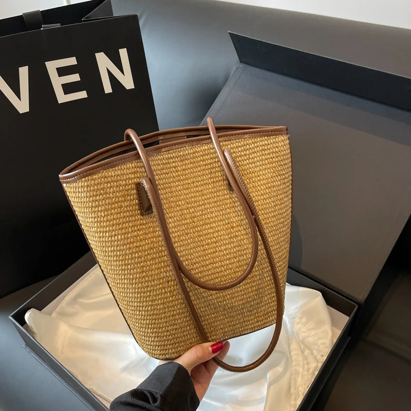 Summer Beach Bags For Women Handmade Rattan Woven Shoulder Bags Large Capacity Straw Bag Bohemian Casual Travel Handbag Totes