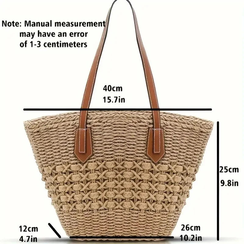 Summer Straw Bags for Women Straw Shoulder Bags Rattan Woven Top Handle Bag Hollow Raffia Crochet Bag Casual Handbags