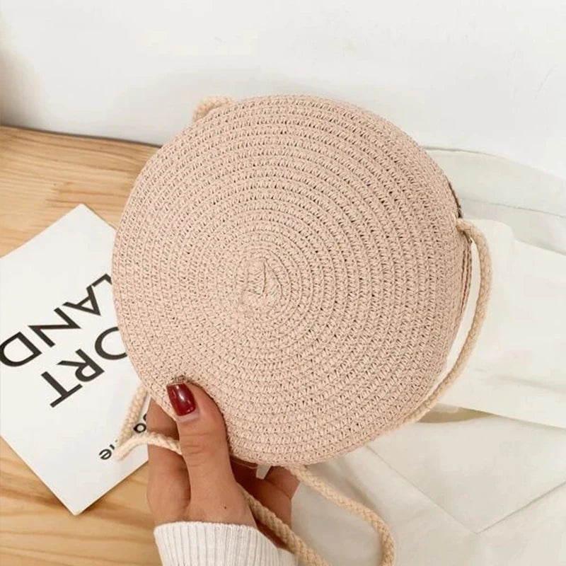 Summer Woven Straw Crossbody Bags for Women Fashion Round Handmade Rattan Beach Small Handbag Travel Female Shoulder Bag