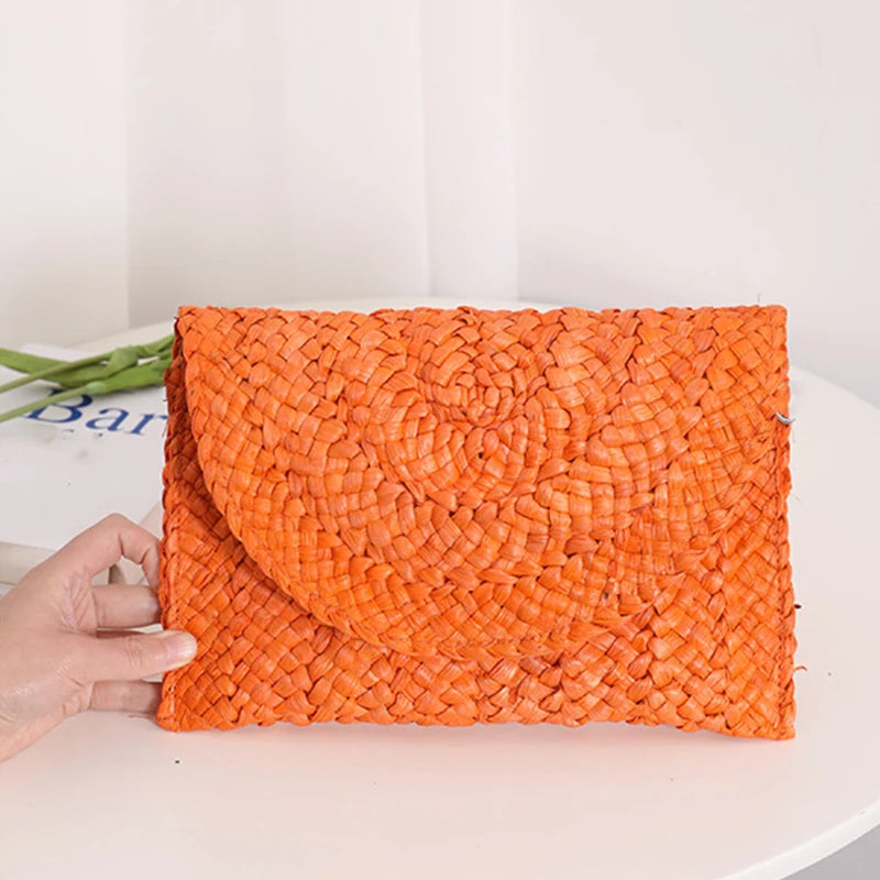 Summer Beach Bags For Women Handmade Straw Envelope Crossbody Bag Braided Shoulder Messenger Bag Vacation Woven Handbag