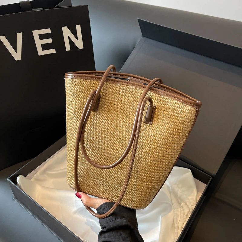Summer Beach Bags For Women Handmade Rattan Woven Shoulder Bags Large Capacity Straw Bag Bohemian Casual Travel Handbag Totes