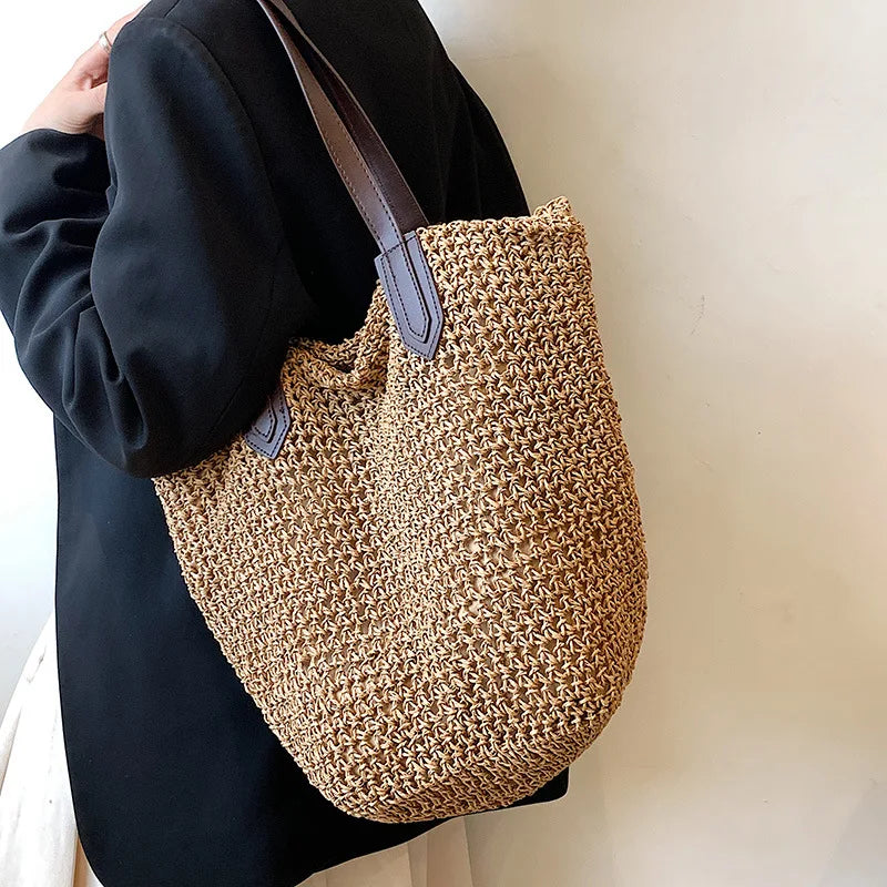 Summer Beach Bags For Women Handmade Rattan Woven Shoulder Bags Large Capacity Straw Bag Bohemian Casual Travel Handbag Totes