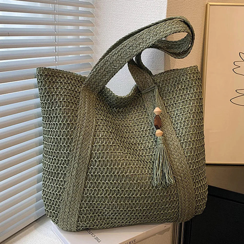 Summer Straw Bag for Women Handmade Woven Shoulder Bag Large Capacity Tote Bags with Pendant Armpit Bag Top-handle Handbag Purse