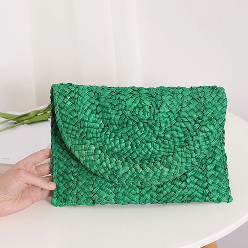 Summer Beach Bags For Women Handmade Straw Envelope Crossbody Bag Braided Shoulder Messenger Bag Vacation Woven Handbag