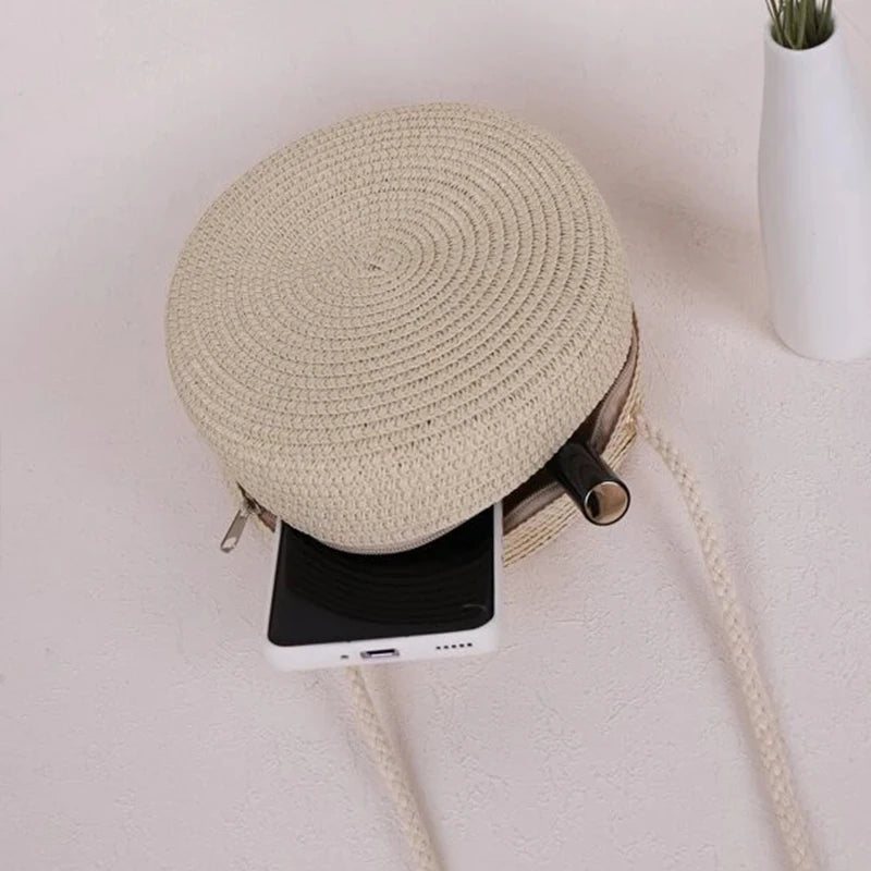 Summer Woven Straw Crossbody Bags for Women Fashion Round Handmade Rattan Beach Small Handbag Travel Female Shoulder Bag