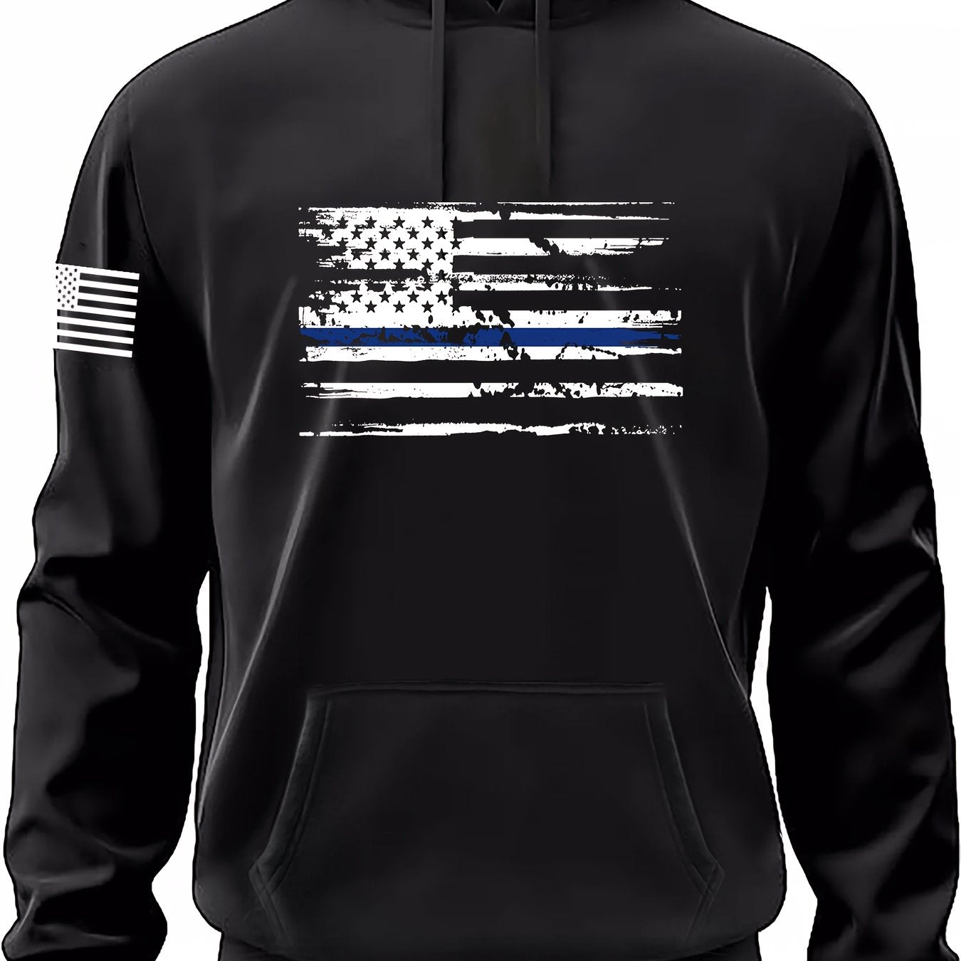 Men's Casual American Flag Graphic Print Hoodies, Drawstring Comfortable Oversized Hooded Pullover Sweatshirt Plus Size