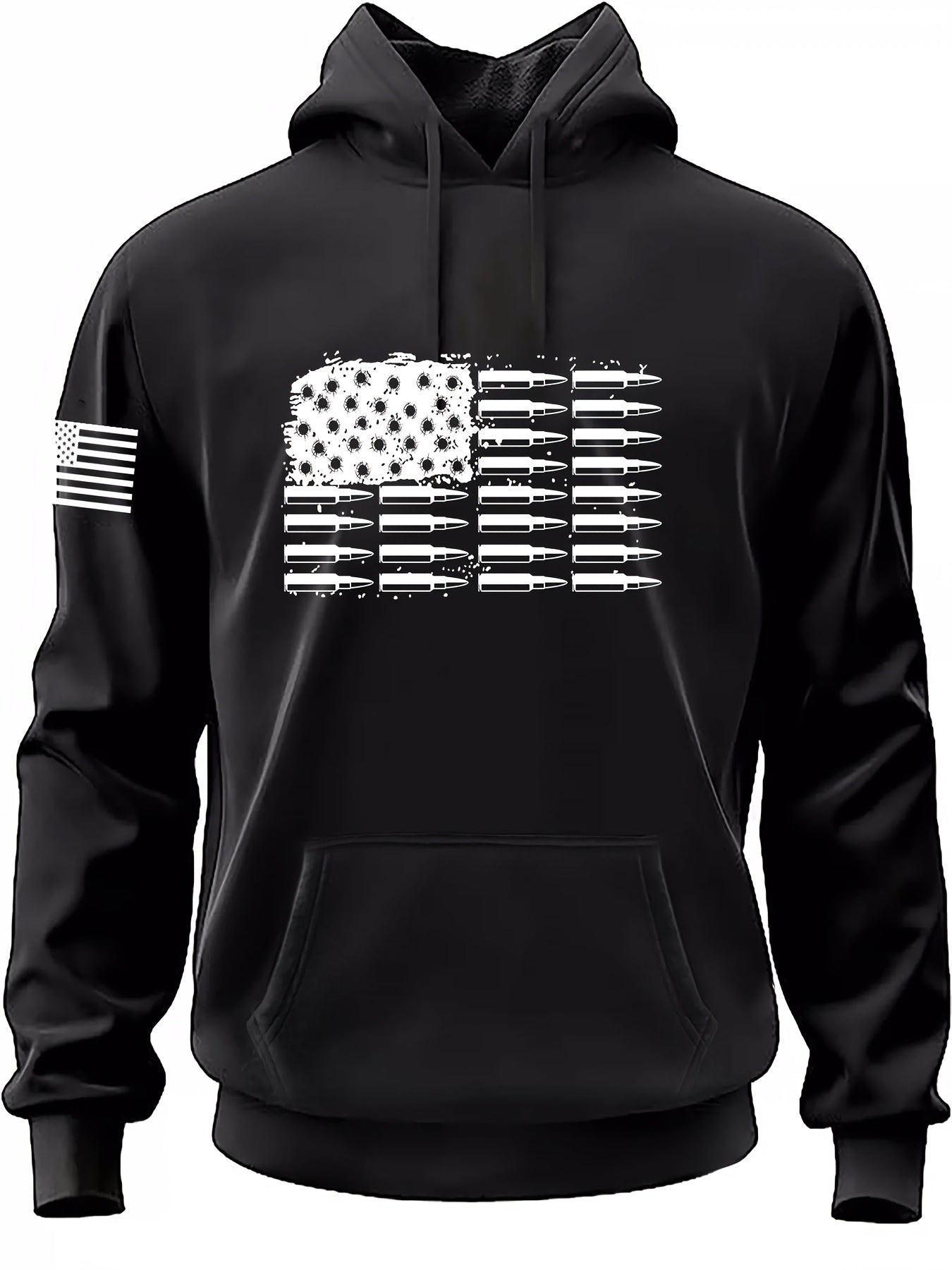 Men's Casual American Flag Graphic Print Hoodies, Drawstring Comfortable Oversized Hooded Pullover Sweatshirt Plus Size