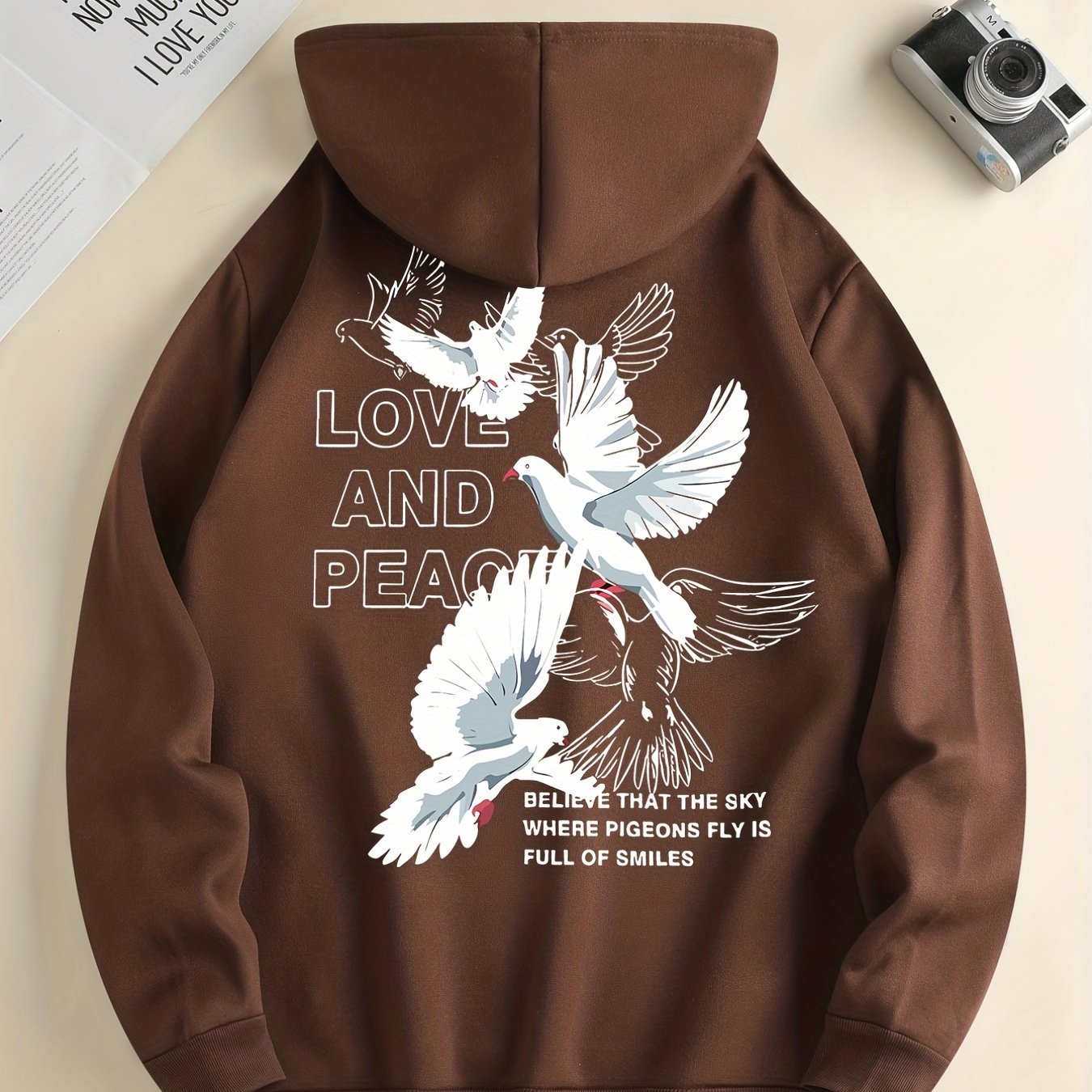 Hoodies For Men, 'Love And Peace' Graphic Print Hoodie, Men’s Casual Pullover Hooded Sweatshirt With Kangaroo Pocket For Spring Fall, As Gifts