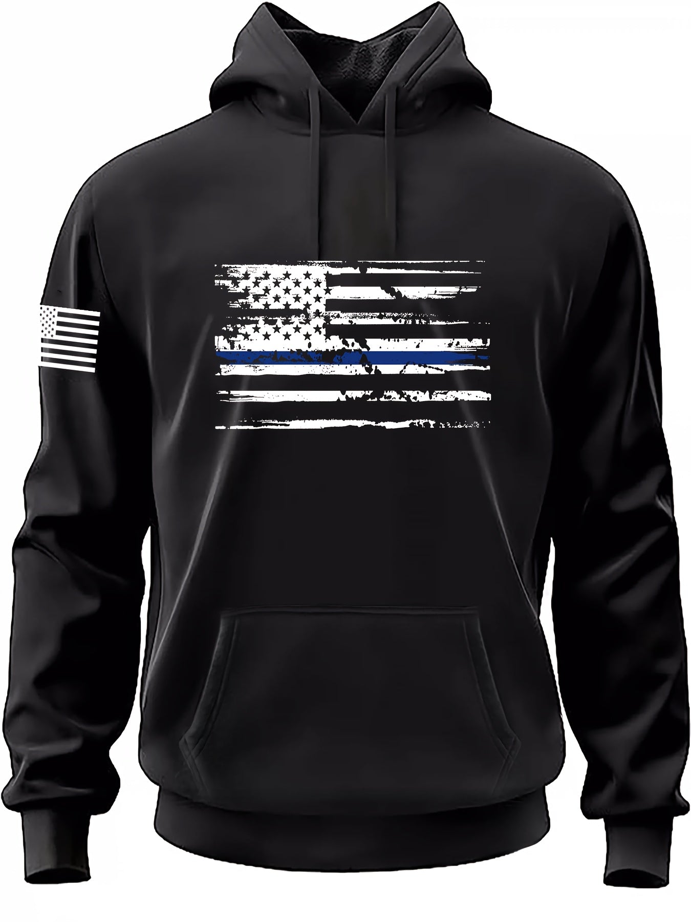 Men's Casual American Flag Graphic Print Hoodies, Drawstring Comfortable Oversized Hooded Pullover Sweatshirt Plus Size