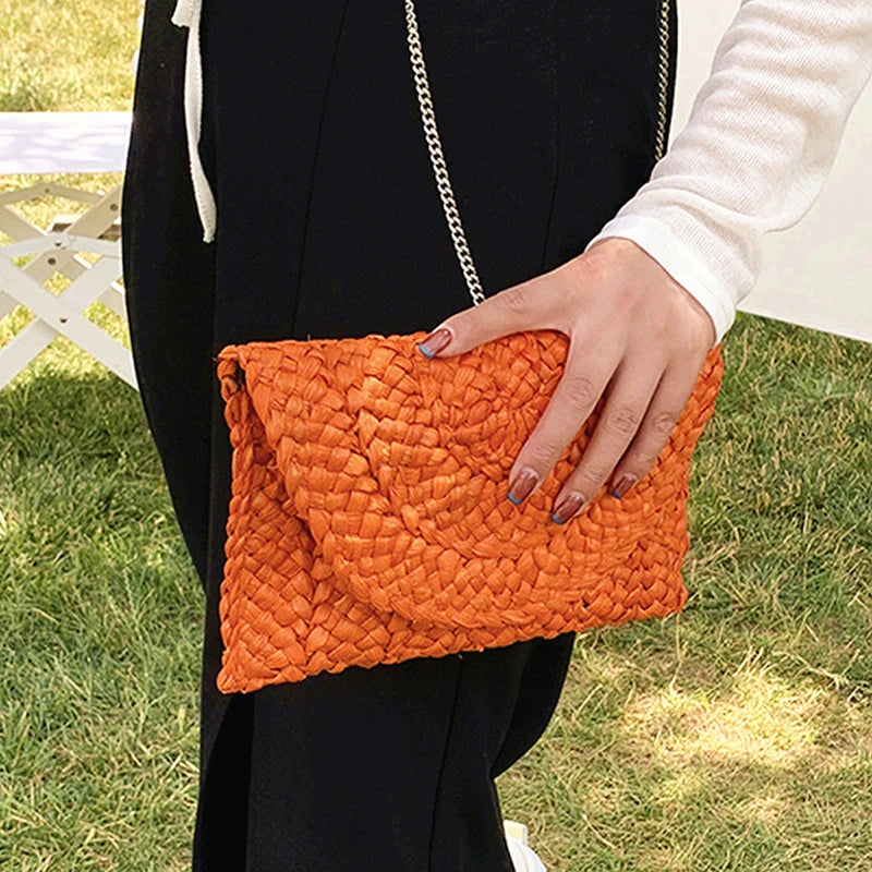 Summer Beach Bags For Women Handmade Straw Envelope Crossbody Bag Braided Shoulder Messenger Bag Vacation Woven Handbag