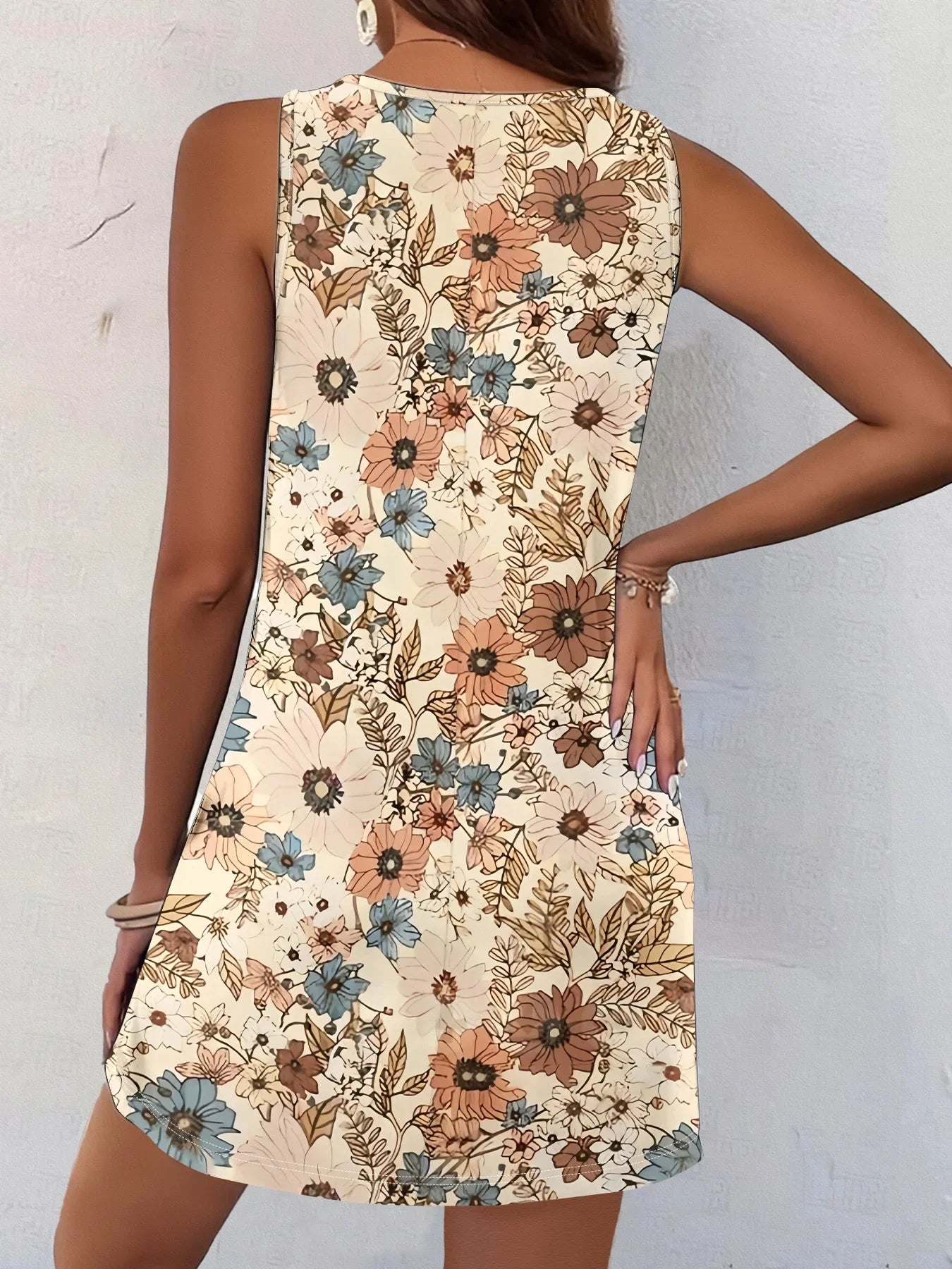 Summer Vacation Dress for Women Bohemian V Neck Sleeveless Printed Beach Dress Summer Dress Dress for Women Vestido Feminino