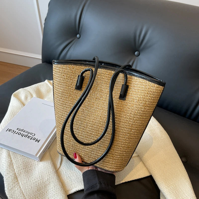 Summer Beach Bags For Women Handmade Rattan Woven Shoulder Bags Large Capacity Straw Bag Bohemian Casual Travel Handbag Totes