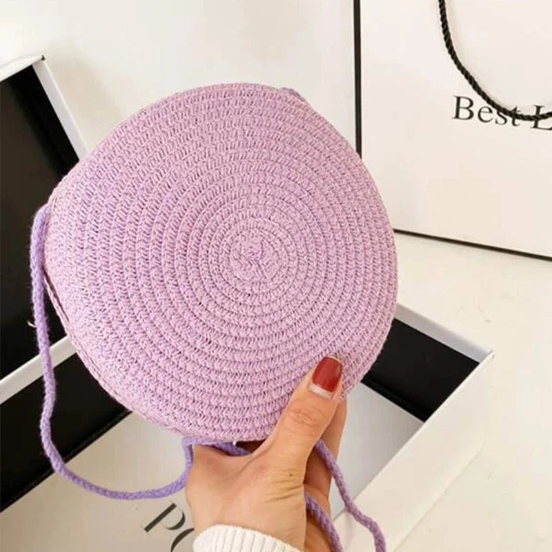 Summer Woven Straw Crossbody Bags for Women Fashion Round Handmade Rattan Beach Small Handbag Travel Female Shoulder Bag