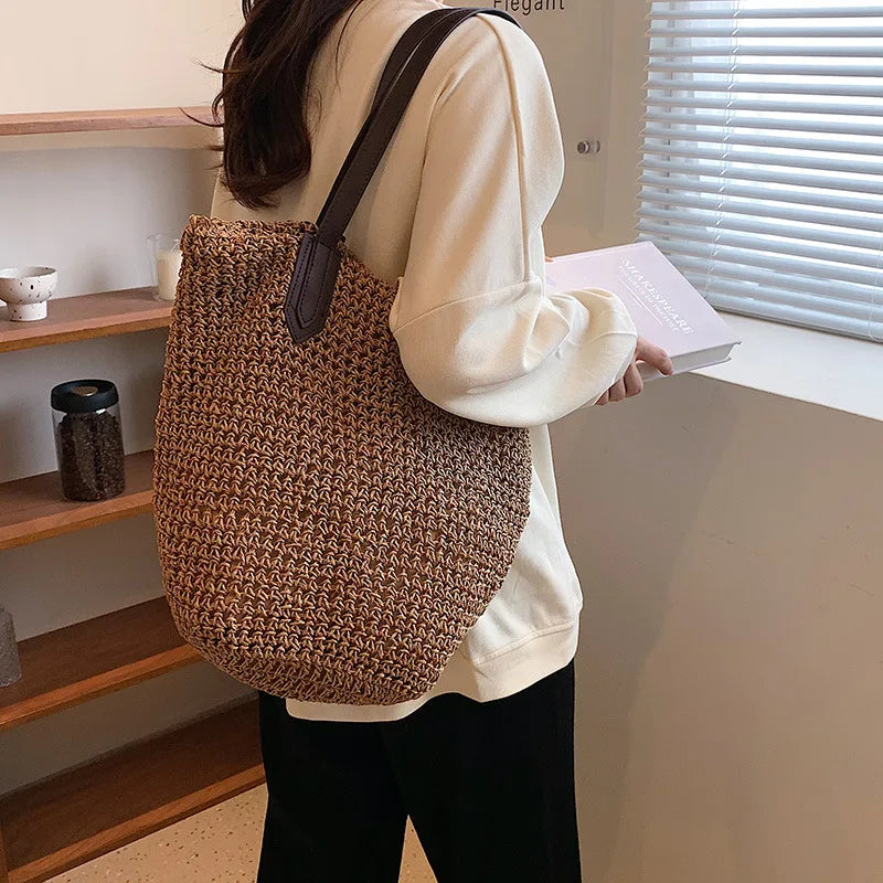 Summer Beach Bags For Women Handmade Rattan Woven Shoulder Bags Large Capacity Straw Bag Bohemian Casual Travel Handbag Totes