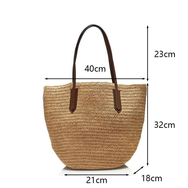 Summer Beach Bags For Women Handmade Rattan Woven Shoulder Bags Large Capacity Straw Bag Bohemian Casual Travel Handbag Totes