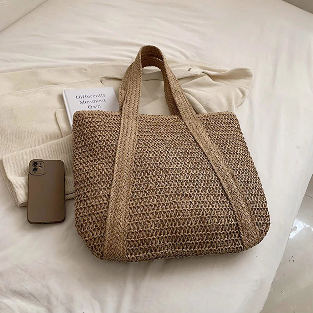 Summer Straw Bag for Women Handmade Woven Shoulder Bag Large Capacity Tote Bags with Pendant Armpit Bag Top-handle Handbag Purse