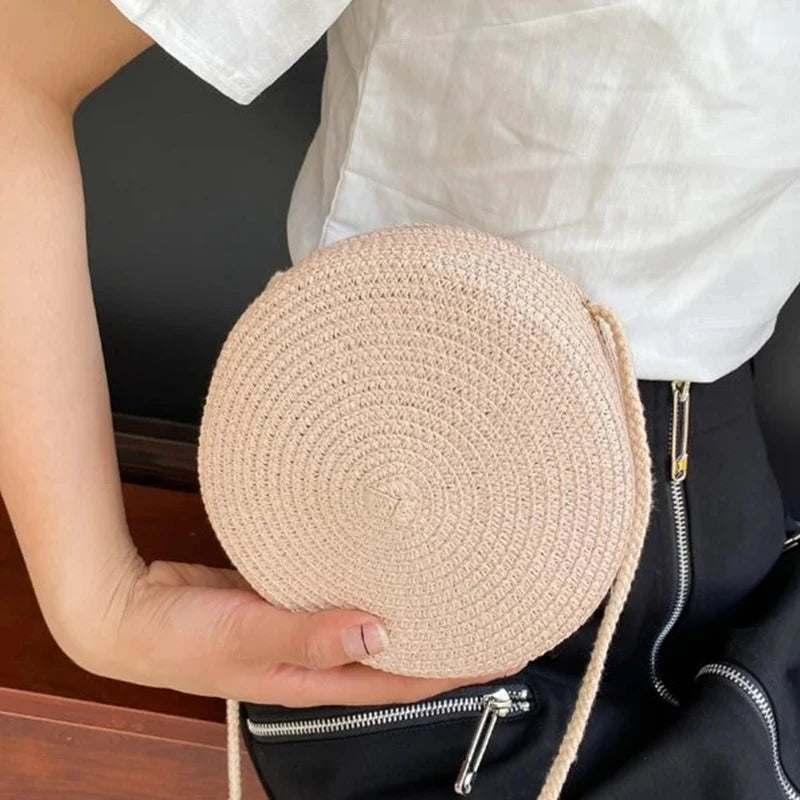 Summer Woven Straw Crossbody Bags for Women Fashion Round Handmade Rattan Beach Small Handbag Travel Female Shoulder Bag