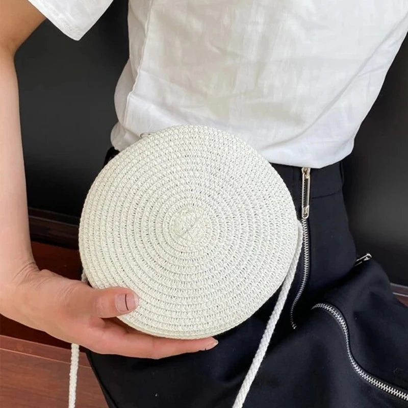 Summer Woven Straw Crossbody Bags for Women Fashion Round Handmade Rattan Beach Small Handbag Travel Female Shoulder Bag