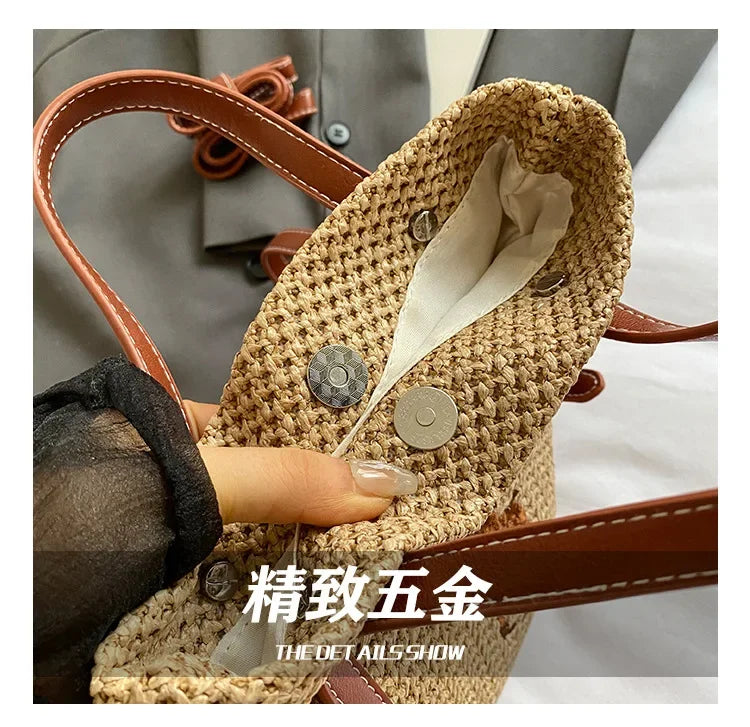 "Summer Straw Tote Bag for Women 2025 New Beach Woven Handbag Large Shoulder/Armpit Purse Bohemian Style"