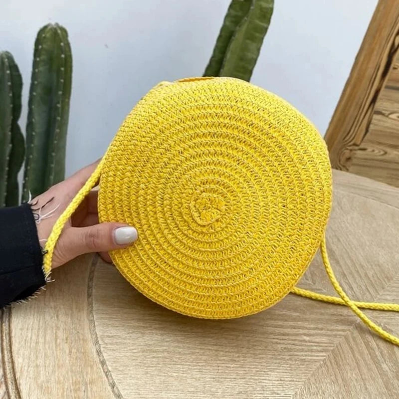 Summer Woven Straw Crossbody Bags for Women Fashion Round Handmade Rattan Beach Small Handbag Travel Female Shoulder Bag