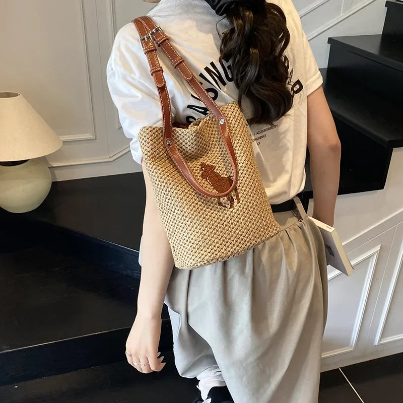 "Summer Straw Tote Bag for Women 2025 New Beach Woven Handbag Large Shoulder/Armpit Purse Bohemian Style"