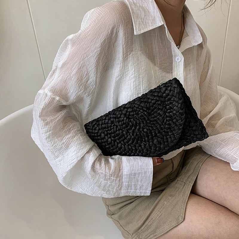 Summer Beach Bags For Women Handmade Straw Envelope Crossbody Bag Braided Shoulder Messenger Bag Vacation Woven Handbag