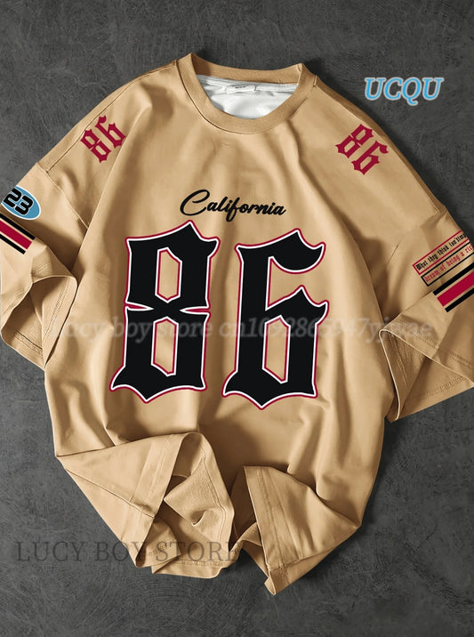 Sportwear Jersey  Men California 86 Printed Short Sleeve T Shirt Man O Neck Racing Football Tee Vintage Casual Tops Men Clothes