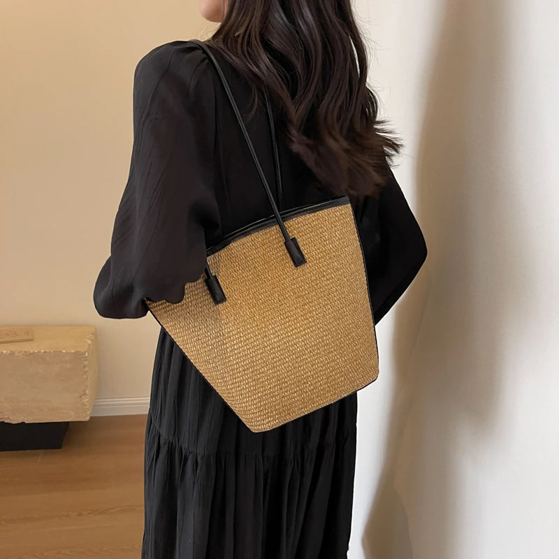 Summer Beach Bags For Women Handmade Rattan Woven Shoulder Bags Large Capacity Straw Bag Bohemian Casual Travel Handbag Totes