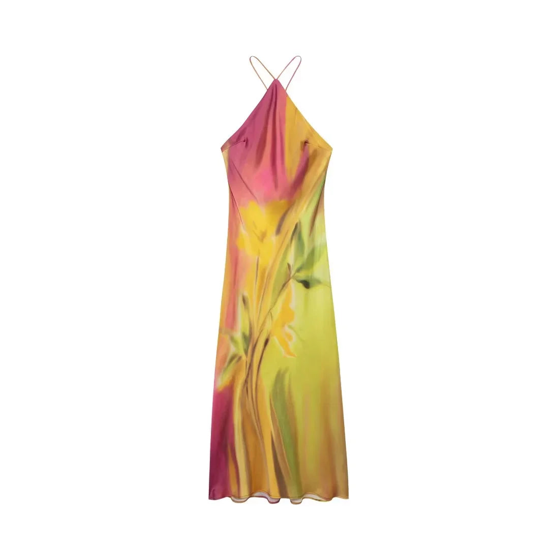 Women's Summer Dress Beach Long Dresses for Women 2024 New Fashion Print Backless Sexy Midi Dress Elegant Party Dresses