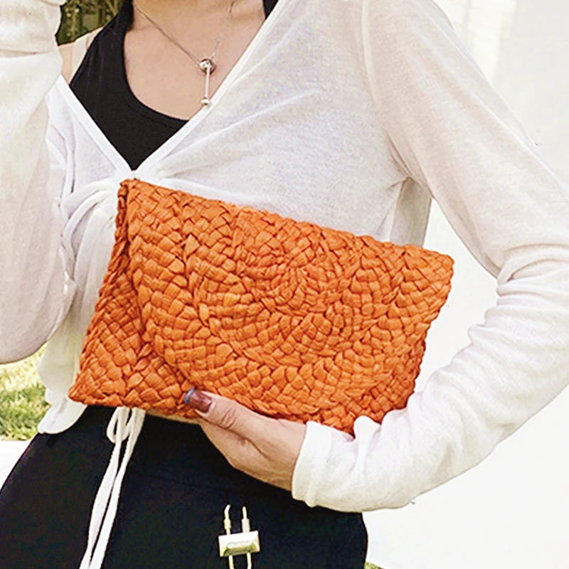 Summer Beach Bags For Women Handmade Straw Envelope Crossbody Bag Braided Shoulder Messenger Bag Vacation Woven Handbag