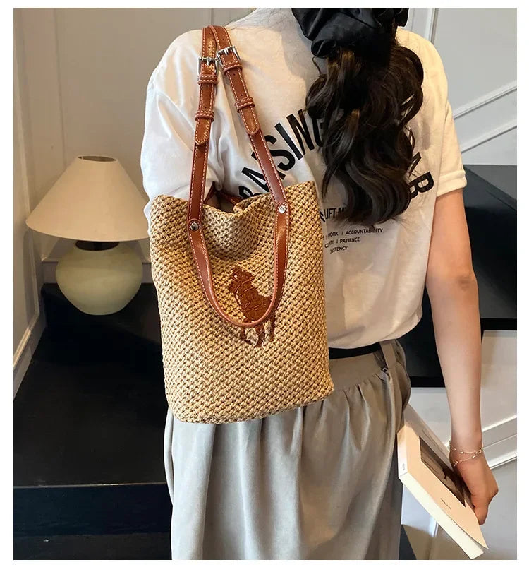 "Summer Straw Tote Bag for Women 2025 New Beach Woven Handbag Large Shoulder/Armpit Purse Bohemian Style"