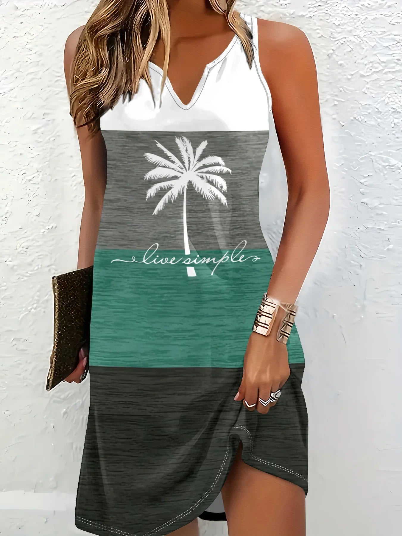 Summer Vacation Dress for Women Bohemian V Neck Sleeveless Printed Beach Dress Summer Dress Dress for Women Vestido Feminino