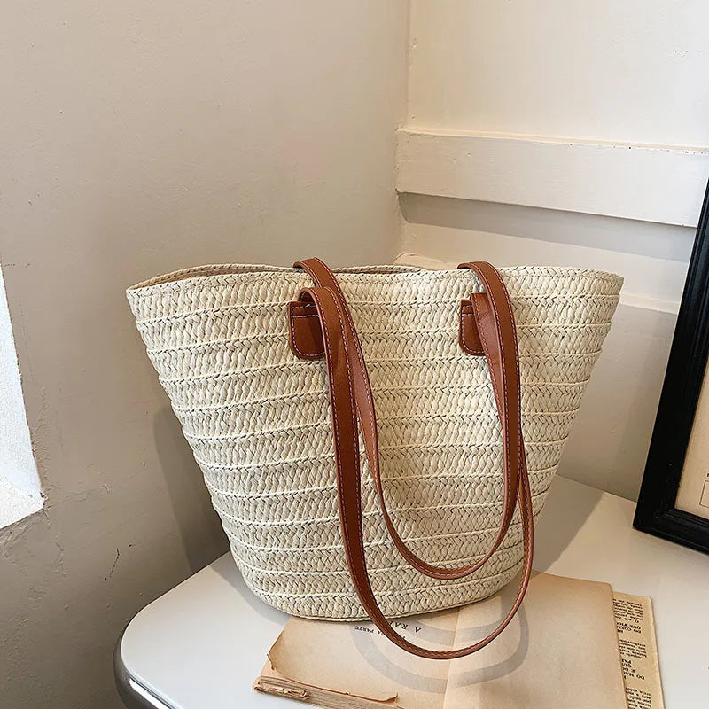 Women's Large Capacity Shoulder Bag Summer Straw Woven Basket Handbag Fashion Female Luxury Designer Beach Bag Bali Shopper Tote
