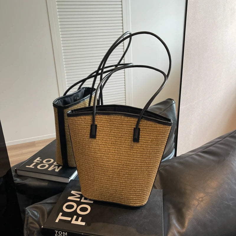 Summer Beach Bags For Women Handmade Rattan Woven Shoulder Bags Large Capacity Straw Bag Bohemian Casual Travel Handbag Totes