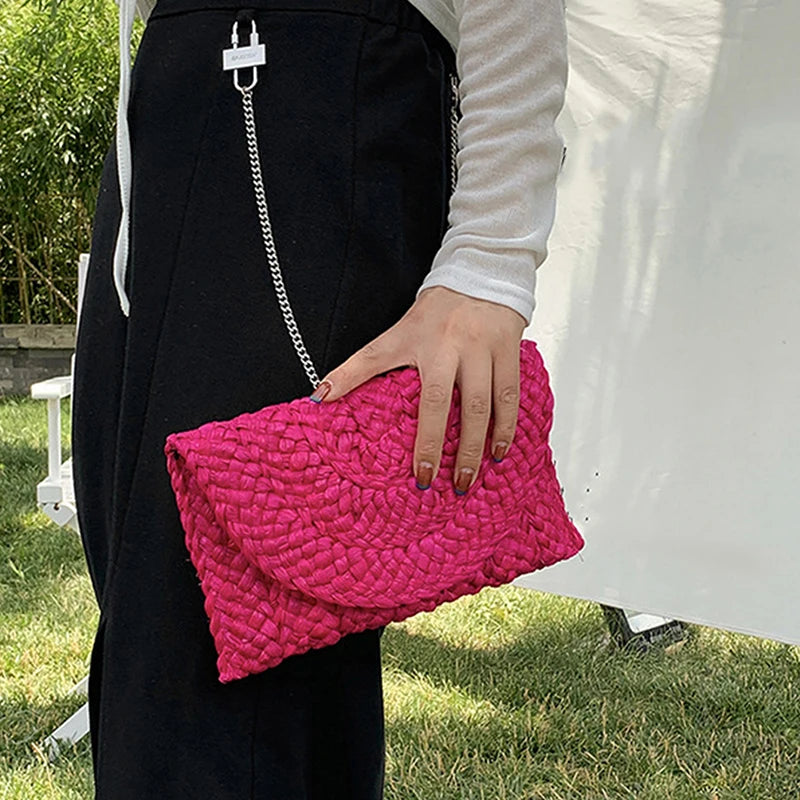 Summer Beach Bags For Women Handmade Straw Envelope Crossbody Bag Braided Shoulder Messenger Bag Vacation Woven Handbag